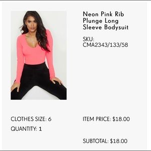 neon pink body suit size small PRETTYLITTLETHING